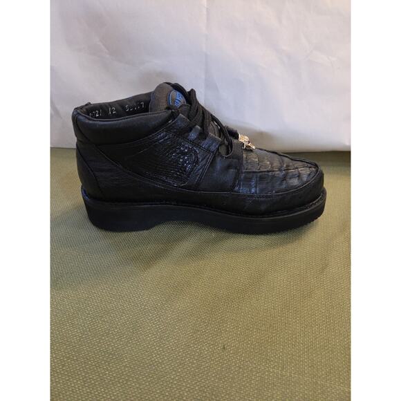 Wild West Genuine NATURAL Caiman Crocodile Ostrich Casual Shoes Lace Up Black